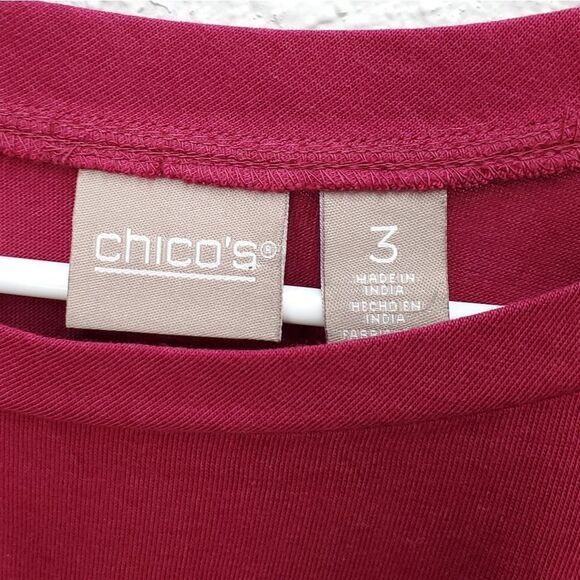 CHICOS Magenta Boatneck 3/4 Sleeve Slub Knit Top - Picture 2 of 6